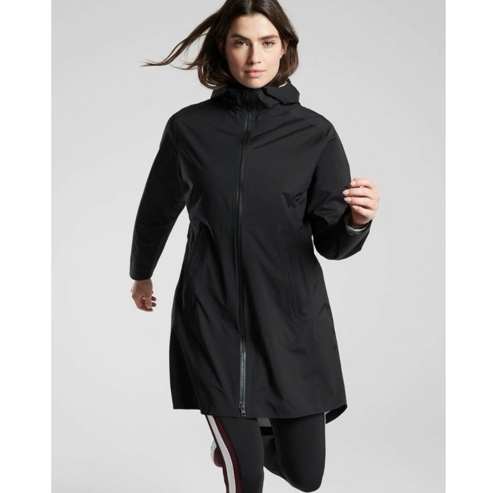 Athleta Palisades Waterproof Rain Jacket XS Black Hooded Full Zip